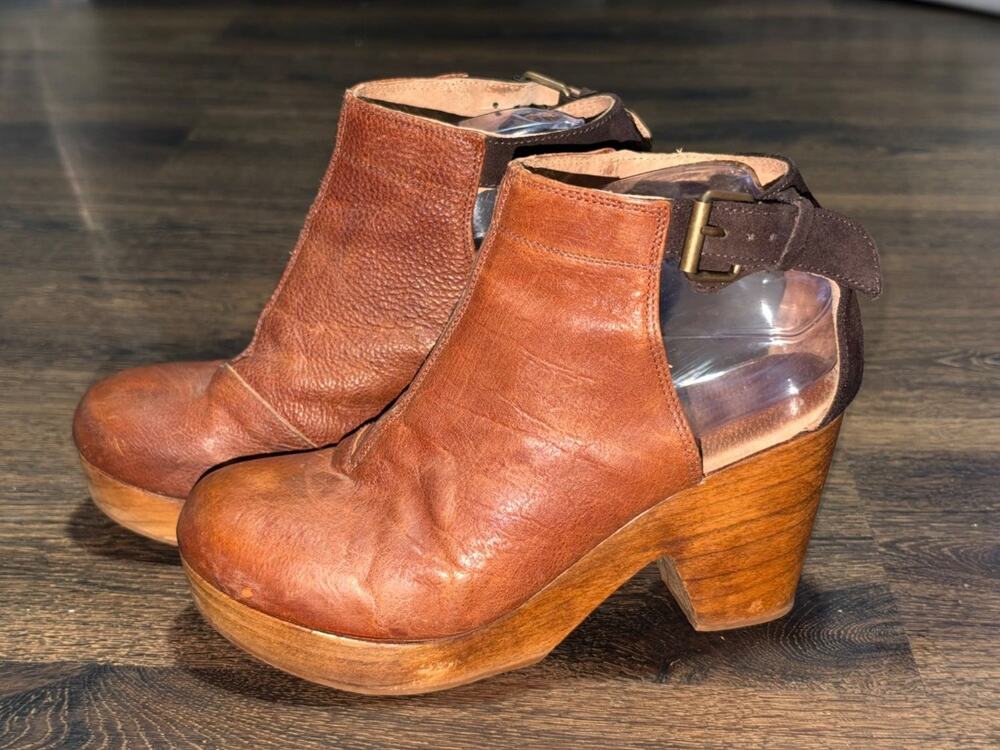 Free People Womens Size 8.5 Brown Platform Clog Ankle Boots leather